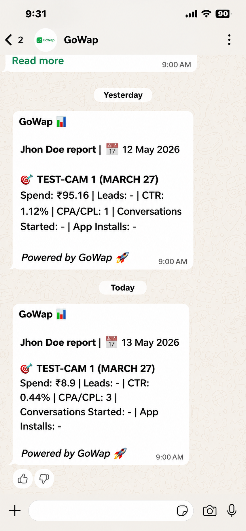GoWap WhatsApp report light theme