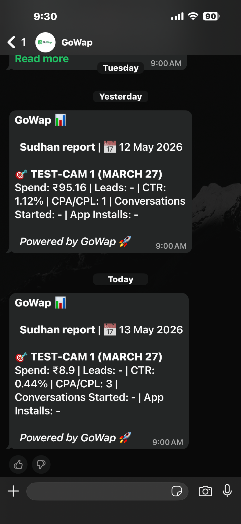 GoWap WhatsApp report dark theme