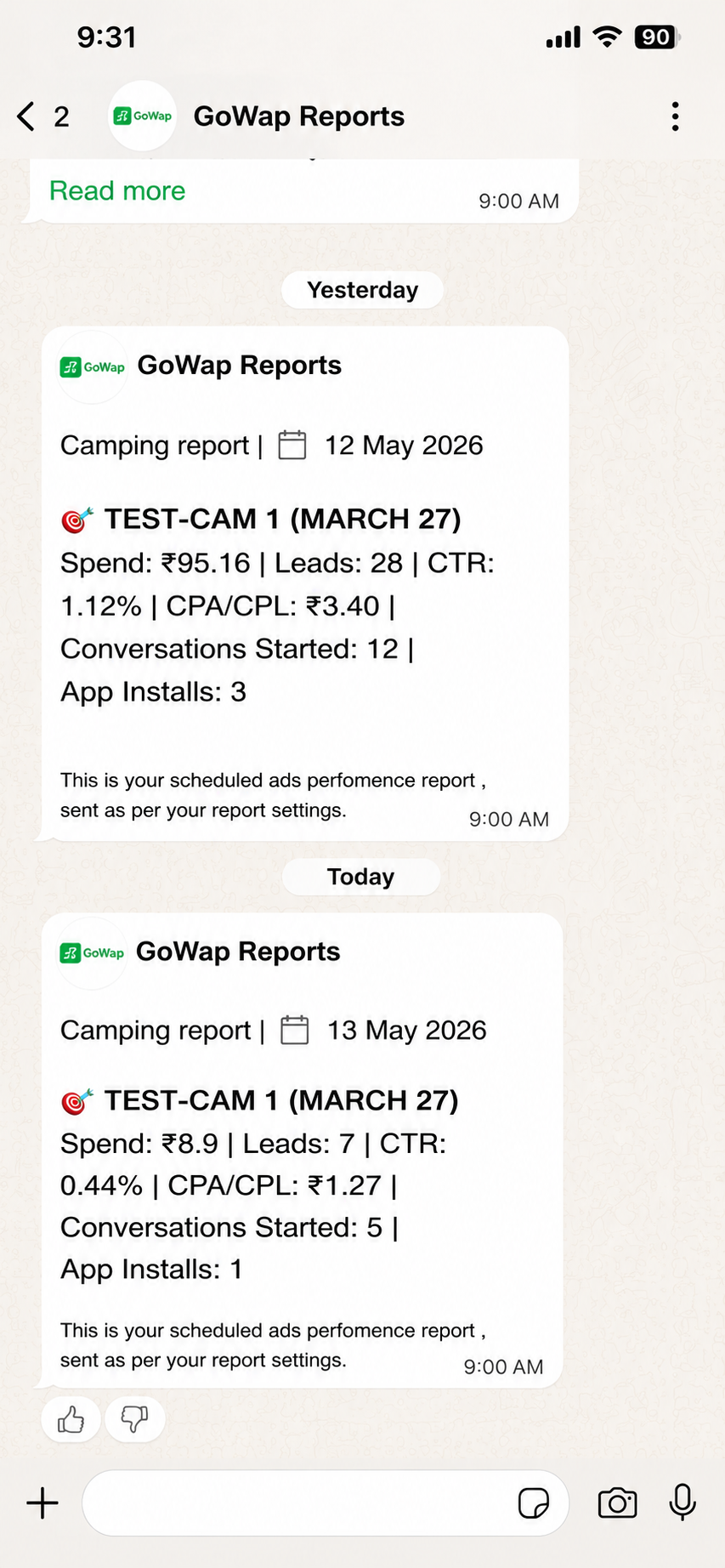 GoWap WhatsApp report light theme